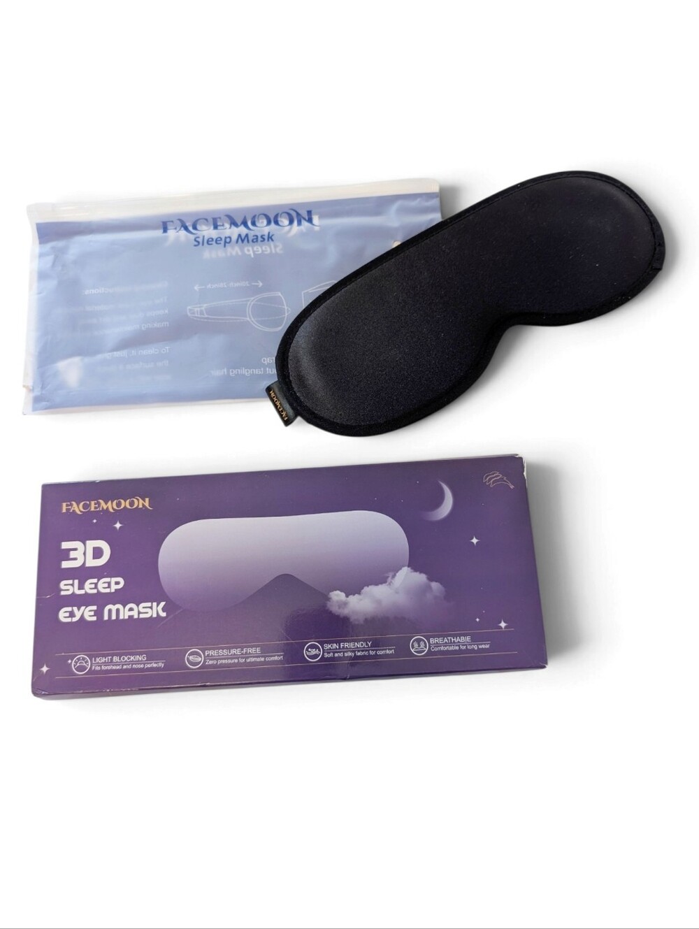 FACEMOON Weighted Sleep Mask Black 3D Light Blocking Eye Covering Black New